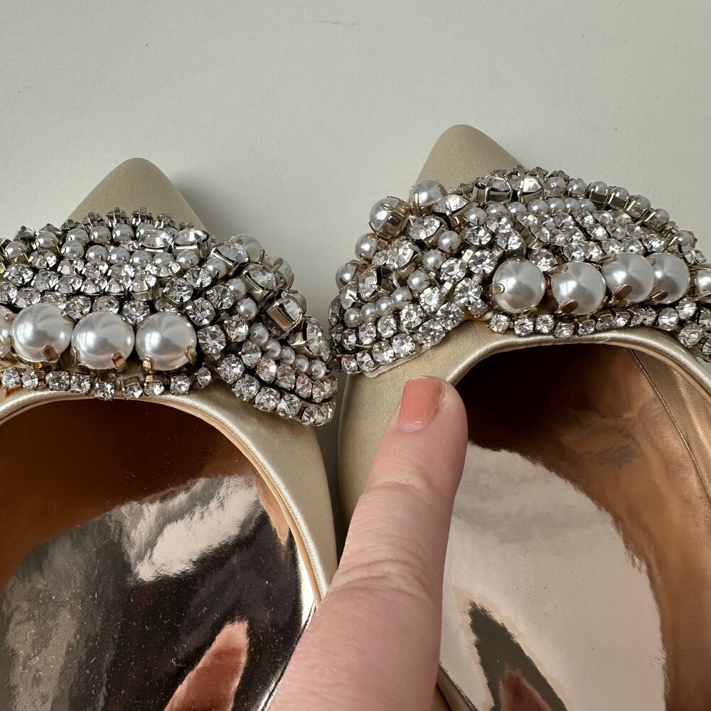 Badgley Mischka (9) Octavia Satin Ivory Embellished Flats - Bridal, Glam, Event - Picture 6 of 13